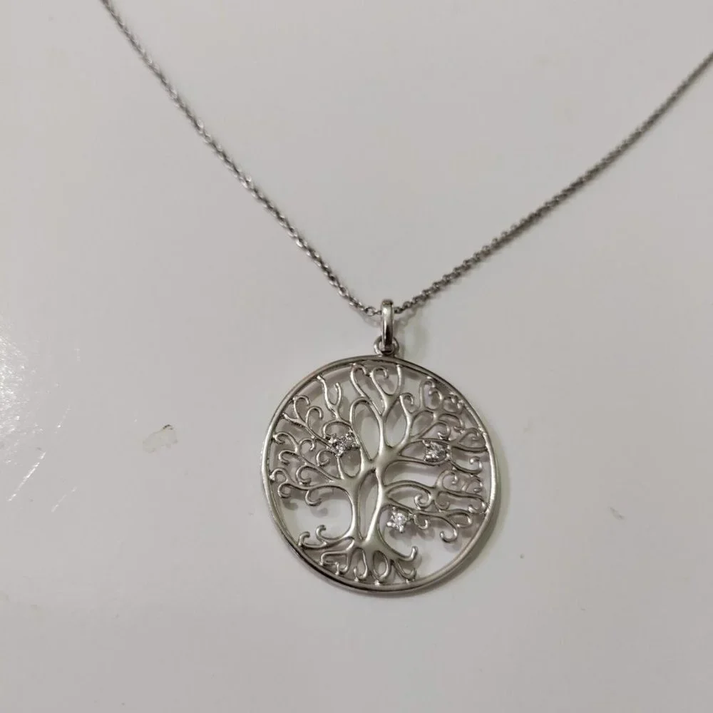 4/$20 Silver Tone Tree Of Life Pendant Necklace Clear Rhinestones Crystal 18